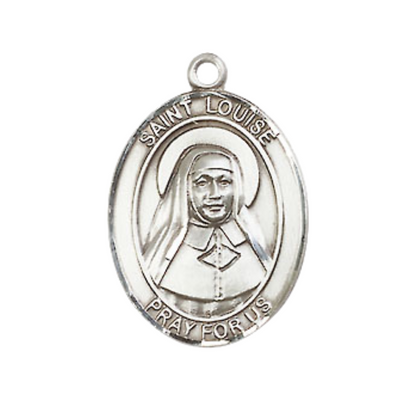 Medium Men's .925 Sterling Silver Saint St. Louise de Marillac Medal Pendant on 24 Inch Endless Rhodium Plated Heavy Curb Brass Chain, Catholic Religious Necklace - Made in USA- Deluxe Velvet Gift Box