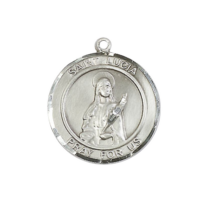Medium Women's .925 Sterling Silver Saint St. Lucia of Syracuse Pendant Necklace on 18 Inch Rhodium- Plated Lite Curb Brass Chain – Patron Saint St. of Eye Diseases/Writers – ¾" x 5/8" Medal, Catholic Medal – Velvet Gift Box Included