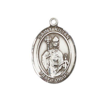 Everlasting Light Jewelry Medium Women's Pewter Saint Kilian Pendant Necklace on 18-inch Rhodium-Plated Lite Curb Brass Chain – Patron Saint of Whitewashers and Rheumatism – Velvet Gift Box Included