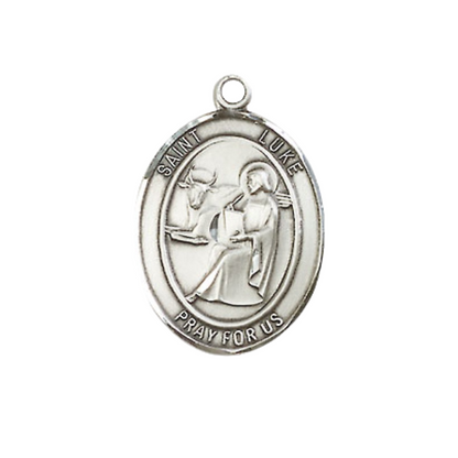 Everlasting Light Jewelry Medium Women's Pewter Saint St. Luke the Apostle Pendant Necklace on 18- inch Rhodium- Plated Lite Curb Brass Chain – Patron Saint St. of Physicians & Painters, Catholic Medal – Velvet Gift Box Included