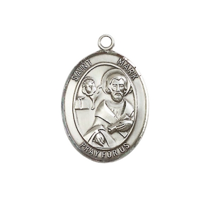 Medium Women's .925 Sterling Silver Saint St. Mark the Evangelist Pendant Necklace with 18- Inch Rhodium Plated Lite Curb Brass Chain, Catholic Medal - Patron Saint. of Notaries and Lawyers – Velvet Gift Box