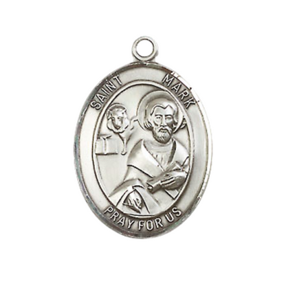Medium Men's .925 Sterling Silver Saint St. Mark the Evangelist Medal Pendant on 24 Inch Endless Rhodium Plated Heavy Curb Brass Chain, Catholic Religious Necklace - Made in USA- Deluxe Velvet Gift Box
