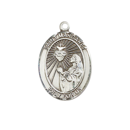 Medium Women's .925 Sterling Silver Saint St. Margaret Mary Alacoque Pendant Necklace with 18- Inch Rhodium Plated Lite Curb Brass Chain – Patron Saint St. of Polio and Loss of Parents, Catholic Medal – Velvet Gift Box Included