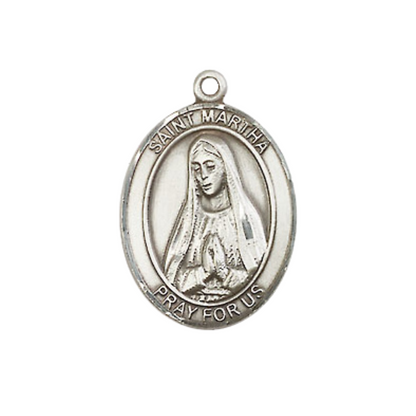 Everlasting Light Jewelry Pewter Saint St. Martha Medal Pendant on 18 Inch Rhodium Plated Lite Curb Brass Chain with Lobster Claw Clasp, Catholic Religious Necklace - Made in USA- Prayer Card Included
