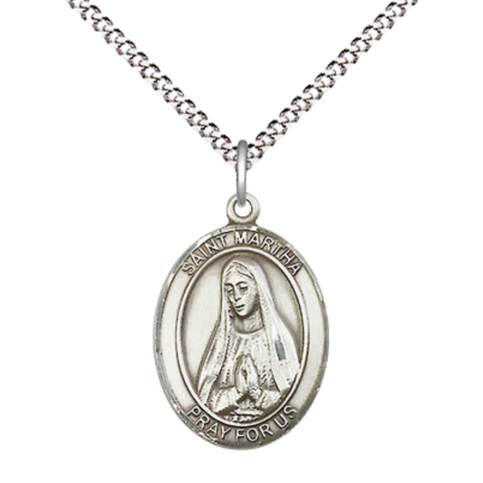 Everlasting Light Jewelry Medium Women's Pewter Saint St. Martha Pendant Necklace on 18- inch Rhodium- Plated Lite Curb Brass Chain – Patron Saint St. of Maids/Innkeepers, Catholic Medal – Velvet Gift Box Included