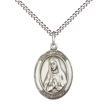 Everlasting Light Jewelry Medium Women's .925 Sterling Silver Saint St. Martha Pendant Necklace with 18- Inch Rhodium Plated Lite Curb Brass Chain, Catholic Medal - Patron Saint. of Maids and Innkeepers – Includes Velvet Gift Box
