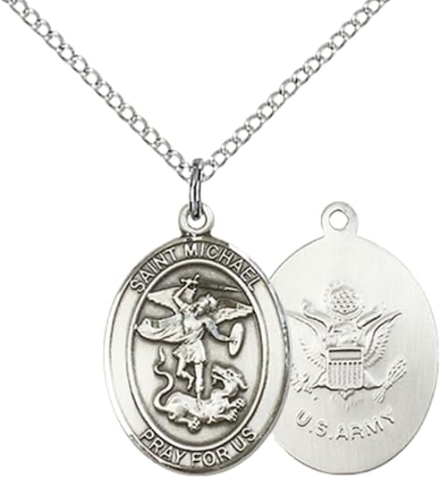 Everlasting Light Jewelry Medium Women's Pewter Saint St. Michael Army Pendant Necklace on 18- inch Rhodium- Plated Lite Curb Brass Chain – Patron Saint St. of Police Officers/EMTs, Catholic Medal – Velvet Gift Box Included