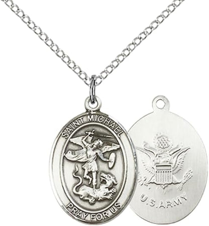 Everlasting Light Jewelry Medium Women's Pewter Saint St. Michael Army Pendant Necklace on 18- inch Rhodium- Plated Lite Curb Brass Chain – Patron Saint St. of Police Officers/EMTs, Catholic Medal – Velvet Gift Box Included