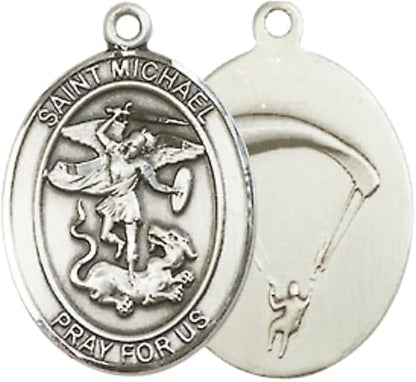 Everlasting Light Jewelry Medium Women's Pewter Saint St. Michael Paratrooper Pendant Necklace on 18- inch Rhodium- Plated Lite Curb Brass Chain – Patron Saint St. of Police Officers/EMTs, Catholic Medal – Velvet Gift Box Included