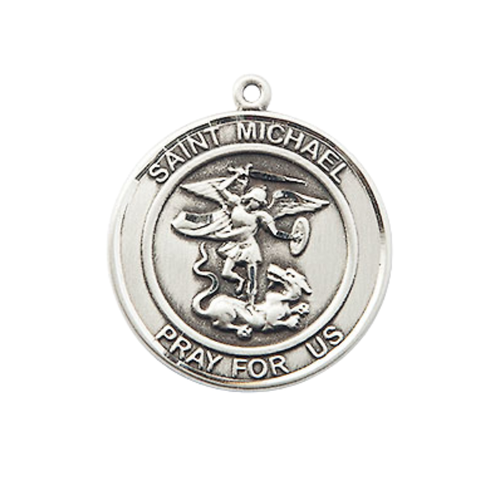 Medium Women's .925 Sterling Silver Saint St. Michael the Archangel Pendant Necklace on 18 Inch Rhodium- Plated Lite Curb Brass Chain with Lobster Claw Clasp, Catholic Medal - Patron Saint. of Police Officers & EMTs – Velvet Gift Box
