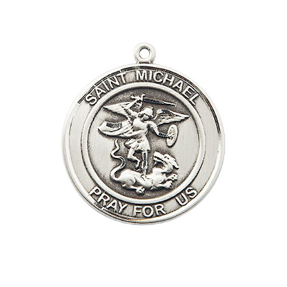 Medium Women's .925 Sterling Silver Saint St. Michael the Archangel Pendant Necklace on 18 Inch Rhodium- Plated Lite Curb Brass Chain with Lobster Claw Clasp, Catholic Medal - Patron Saint. of Police Officers & EMTs – Velvet Gift Box