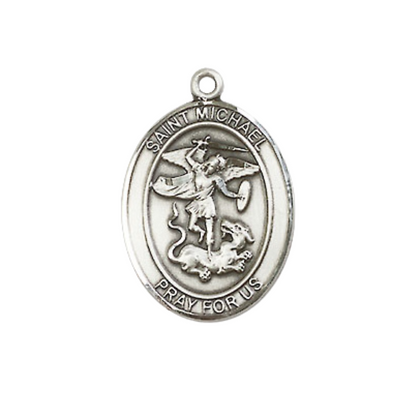 Medium Women's .925 Sterling Silver Saint St. Michael the Archangel Pendant Necklace with 18Inch Rhodium Plated Lite Curb Brass Chain, Catholic Medal – Patron Saint St. of Police Officers and EMTs – Velvet Gift Box Included