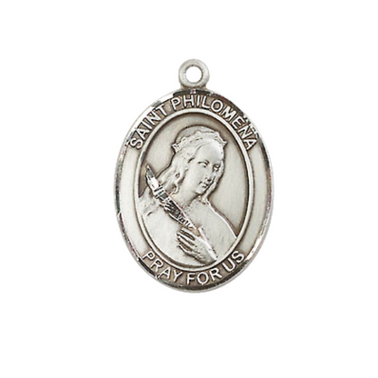 Everlasting Light Jewelry Medium Women's Pewter Saint St. Philomena Pendant Necklace on 18- inch Rhodium- Plated Lite Curb Brass Chain, Catholic Medal - Patron Saint. of Young Offspring– Velvet Gift Box Included