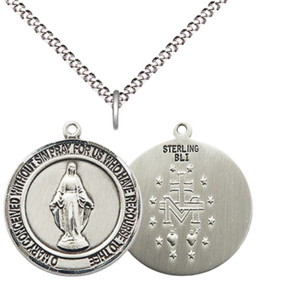 Everlasting Light Jewelry Medium Women's .925 Sterling Silver Miraculous Pendant Necklace – ¾” x ?” Miraculous Medal on 18 Inch Rhodium- Plated Lite Curb Brass Chain with Lobster Claw Clasp, Catholic Medal – Velvet Gift Box