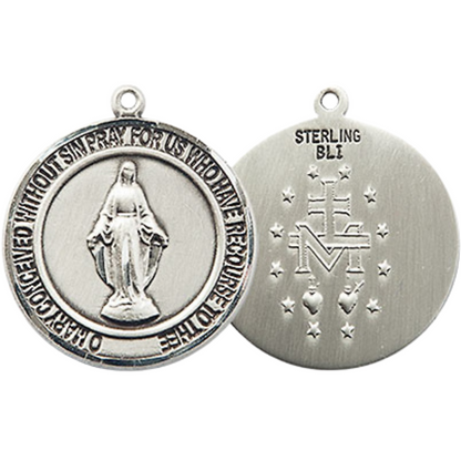Everlasting Light Jewelry Medium Women's .925 Sterling Silver Miraculous Pendant Necklace – ¾” x ?” Miraculous Medal on 18 Inch Rhodium- Plated Lite Curb Brass Chain with Lobster Claw Clasp, Catholic Medal – Velvet Gift Box