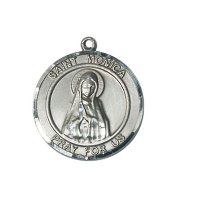 Medium Women's .925 Sterling Silver Saint St. Monica Pendant Necklace – ¾” x ?” Medal on 18 Inch Rhodium- Plated Lite Curb Brass Chain with Lobster Claw Clasp, Catholic Medal - Patron Saint. of Abuse Victims – Velvet Gift Box