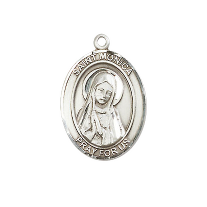 .925 Sterling Silver Saint St. Monica Medal Pendant on 18 Inch Rhodium Plated Lite Curb Brass Chain with Lobster Claw Clasp, Catholic Religious Necklace - Made in USA- Prayer Card Included