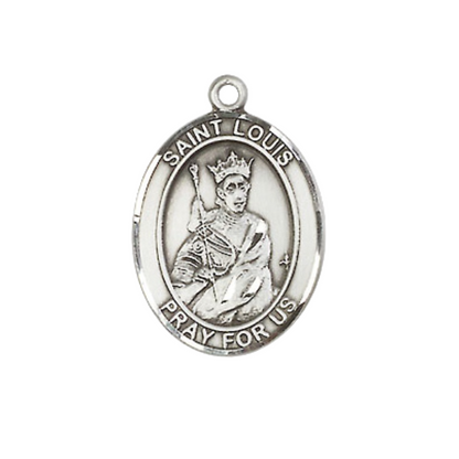 Everlasting Light Jewelry Medium Women's Pewter Saint St. Louis Pendant Necklace on 18- inch Rhodium- Plated Lite Curb Brass Chain – Patron Saint St. of Builders and Parenthood, Catholic Medal – Velvet Gift Box Included