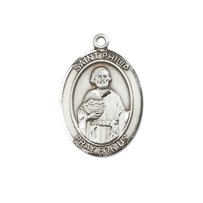 Medium Women's .925 Sterling Silver Saint St. Philip the Apostle Pendant Necklace – ¾” x ½” Medal on 18 Inch Rhodium Plated Lite Curb Brass Chain w/ Lobster Clasp – Catholic Religious Necklace – Velvet Gift Box