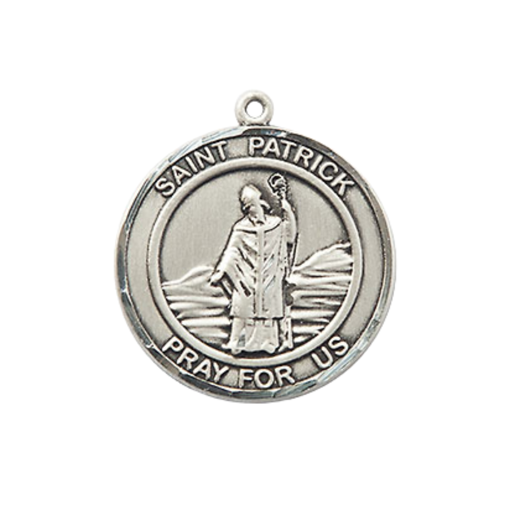 Medium Women's .925 Sterling Silver Saint St. Patrick Pendant Necklace on 18 Inch Rhodium- Plated Lite Curb Brass Chain with Lobster Claw Clasp – Patron Saint St. of Ireland, Engineers, Catholic Medal – Velvet Gift Box Included