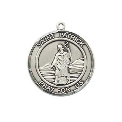 Medium Women's .925 Sterling Silver Saint St. Patrick Pendant Necklace on 18 Inch Rhodium- Plated Lite Curb Brass Chain with Lobster Claw Clasp – Patron Saint St. of Ireland, Engineers, Catholic Medal – Velvet Gift Box Included
