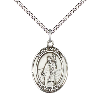 Everlasting Light Jewelry Medium Women's Pewter Saint St. Patrick Pendant Necklace on 18- inch Rhodium- Plated Lite Curb Brass Chain – Patron Saint St. of Snakes, Engineers & Ireland, Catholic Medal – Velvet Gift Box Included