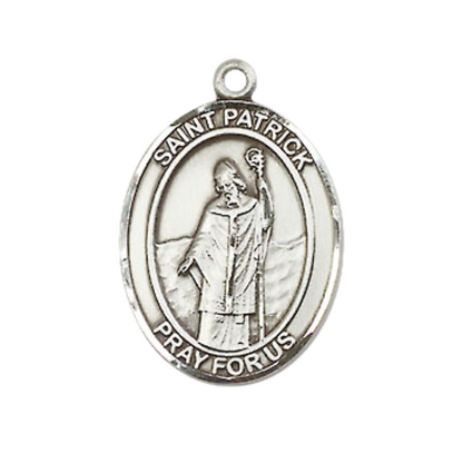 Medium Men's .925 Sterling Silver Saint St. Patrick Medal Pendant on 24 Inch Endless Rhodium Plated Heavy Curb Brass Chain, Catholic Religious Necklace - Made in USA- Deluxe Velvet Gift Box