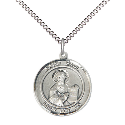 Medium Women's .925 Sterling Silver Saint St. Paul the Apostle Pendant Necklace on 18 Inch Rhodium- Plated Lite Curb Brass Chain with Lobster Claw Clasp, Catholic Medal - Patron Saint. of Publishers & Reporters – Velvet Gift Box