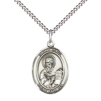Everlasting Light Jewelry Medium Women's Pewter Saint St. Paul the Apostle Pendant Necklace on 18- inch Rhodium- Plated Lite Curb Brass Chain – Patron Saint St. of Publishers & Reporters, Catholic Medal – Velvet Gift Box Included