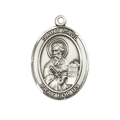 Medium Men's .925 Sterling Silver Saint St. Paul the Apostle Medal Pendant on 24 Inch Endless Rhodium Plated Heavy Curb Brass Chain, Catholic Religious Necklace - Made in USA- Deluxe Velvet Gift Box