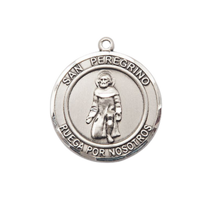 Spanish Script Men's .925 Sterling Silver San Peregrino Medal Pendant on 24 Inch Endless Rhodium Plated Heavy Curb Chain,Catholic Religious Necklace -Made in USA - with Deluxe Velvet Gift Box