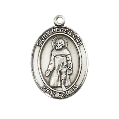 Medium Men's .925 Sterling Silver Saint St.Peregrine Laziosi Medal Pendant on 24 Inch Endless Rhodium Plated Heavy Curb Brass Chain, Catholic Religious Necklace -Made in USA- Deluxe Velvet Gift Box