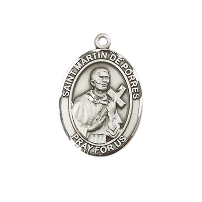 Everlasting Light Jewelry Medium Women's Pewter Saint St. Martin de Porres Pendant Necklace on 18- inch Rhodium- Plated Lite Curb Brass Chain – Patron Saint St. of Bi- racial People, Catholic Medal – Velvet Gift Box Included