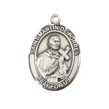 Medium Men's .925 Sterling Silver Saint St. Martin de Porres Medal Pendant on 24 Inch Endless Rhodium Plated Heavy Curb Brass Chain, Catholic Religious Necklace - Made in USA- Deluxe Velvet Gift Box