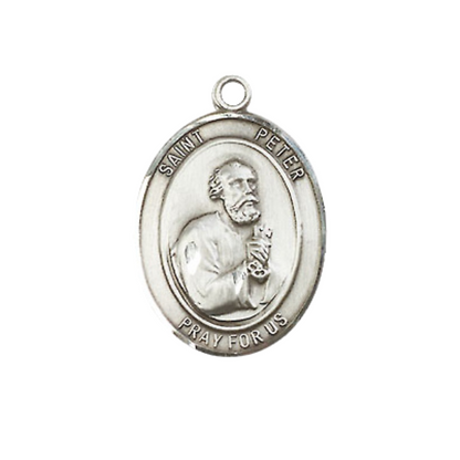 Everlasting Light Jewelry Medium Women's Pewter Patron Saint St. Peter the Apostle Medal Pendant on 18 Inch Rhodium Plated Lite Curb Brass Chain Catholic Religious Necklace - Made in USA, Deluxe Velvet Gift Box