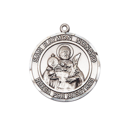 Medium Women's .925 Sterling Silver San Ramon Nonato Pendant Necklace – ¾” x ?” Medal on 18 Inch Rhodium- Plated Lite Curb Brass Chain with Lobster Claw Clasp, Catholic Medal - Patron Saint. of Midwives – Velvet Gift Box