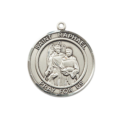 Everlasting Light Jewelry Medium Women's .925 Sterling Silver Saint St. Raphael the Archangel Pendant Necklace on 18 Inch Rhodium- Plated Lite Curb Brass Chain with Lobster Claw Clasp, Catholic Medal – Velvet Gift Box Included