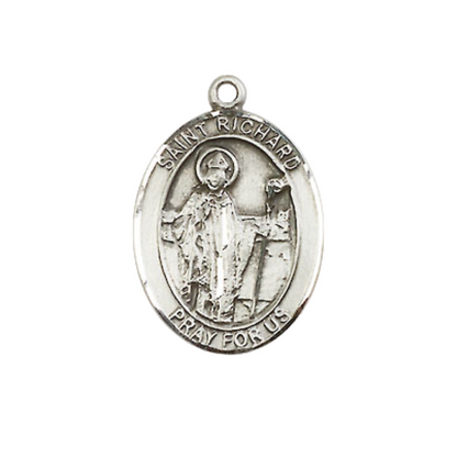 Everlasting Light Jewelry Women's .925 Sterling Silver Saint St. Richard Pendant Necklace on 18 Inch Rhodium Plated Lite Curb Brass Chain – ¾ x ½ Medal – Patron Saint St. of Large Families, Catholic Medal – Velvet Gift Box Included