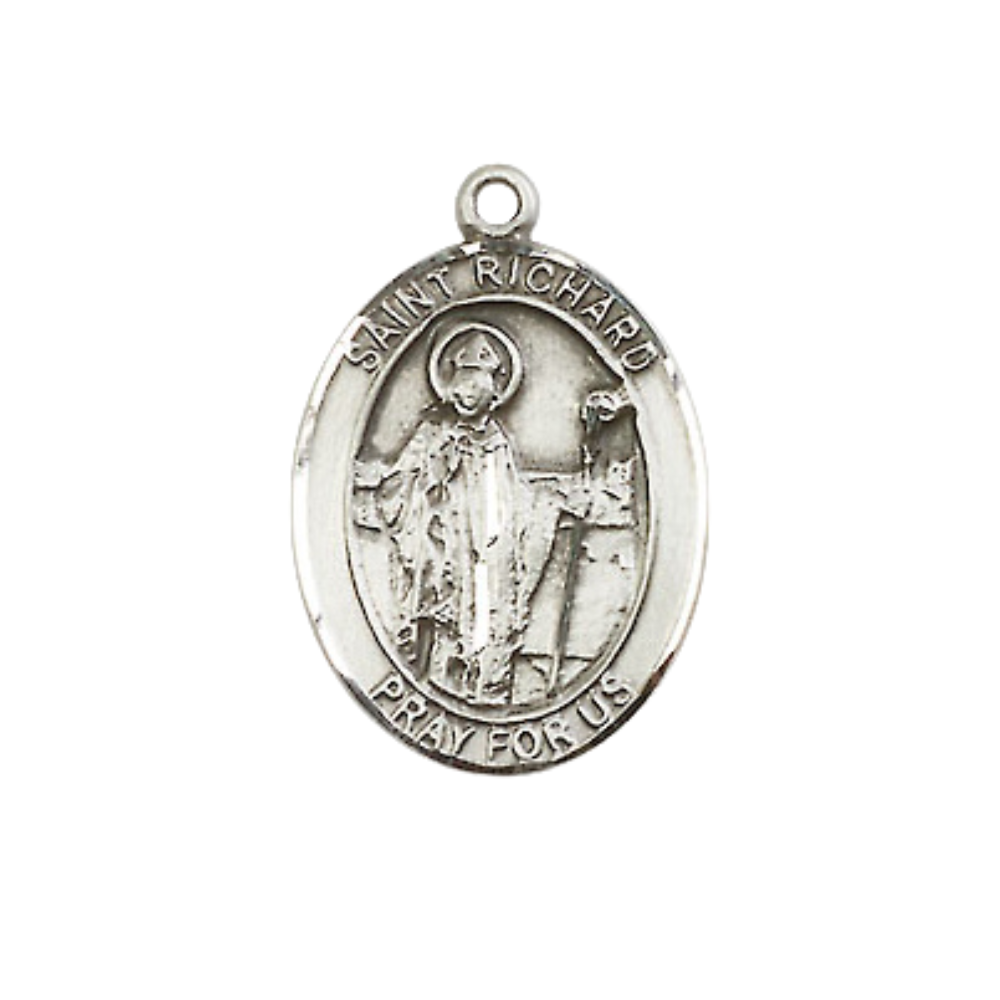 Everlasting Light Jewelry Women's Pewter Saint Richard Pendant Necklace on 18-inch Rhodium-Plated Lite Curb Brass Chain – Patron Saint of Large Families – Velvet Gift Box Included