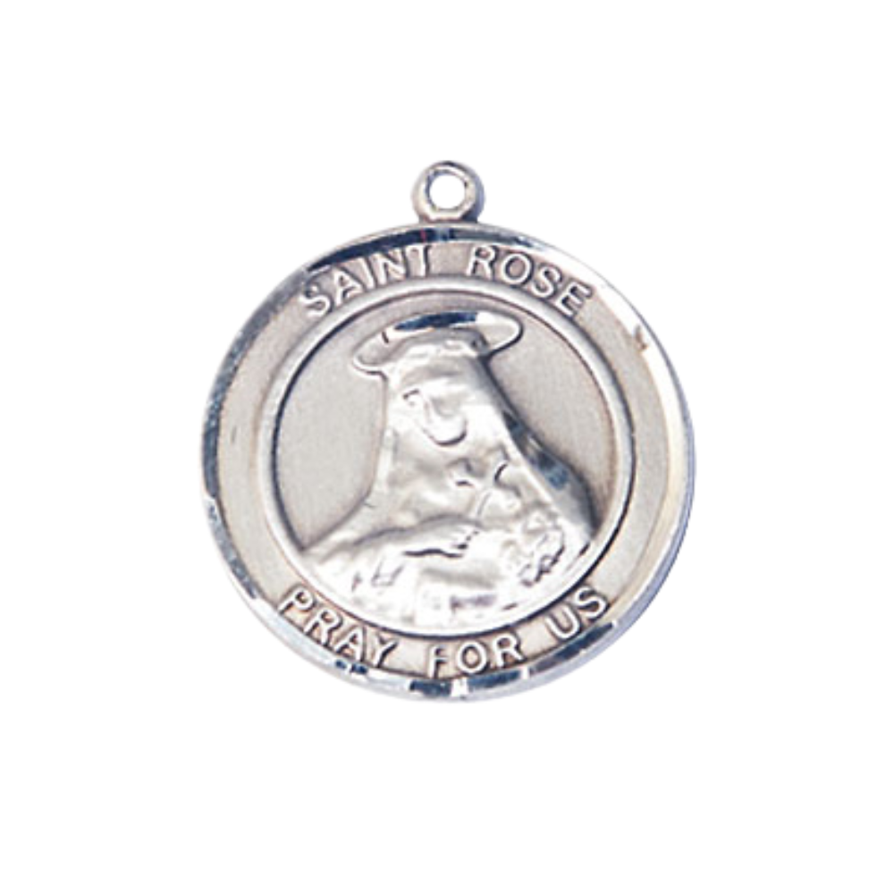 Medium Women's .925 Sterling Silver Saint St. Rose of Lima Pendant Necklace on 18 Inch Rhodium- Plated Lite Curb Brass Chain with Lobster Claw Clasp, Catholic Medal - Patron Saint. of Vanity & South America – Velvet Gift Box