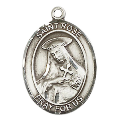 Medium Men's .925 Sterling Silver Patron Saint St. Rose of Lima Medal Pendant with 24 Inch Rhodium Plated Heavy Curb Chain Catholic Religious Necklace - Made in USA, Deluxe Velvet Gift Box