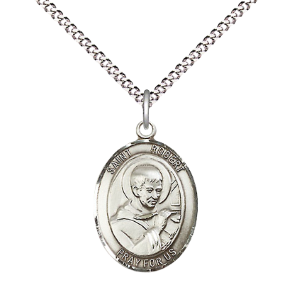 Everlasting Light Jewelry Medium Women's Pewter Saint St. Robert Bellarmine Pendant Necklace on 18- inch Rhodium- Plated Lite Curb Brass Chain – Patron Saint St. of Catechists, Catholic Medal – Velvet Gift Box Included