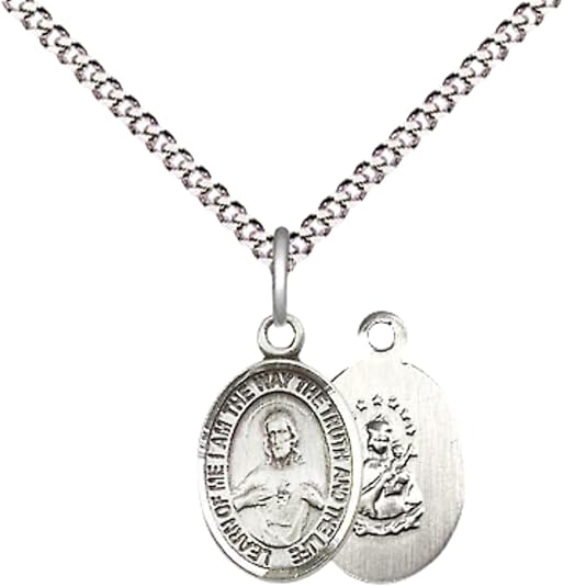Everlasting Light Jewelry Medium Women's Pewter Scapular Pendant Necklace on 18- inch Rhodium- Plated Lite Curb Brass Chain – Scapular Medal, Catholic Medal – Velvet Gift Box Included