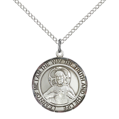 Everlasting Light Jewelry Medium Women's Pewter Scapular Medal Pendant on 18 Inch Rhodium Plated Lite Curb Brass Chain w/Lobster Claw clasp, Catholic Religious Necklace - Made in USA, Deluxe Velvet Gift Box