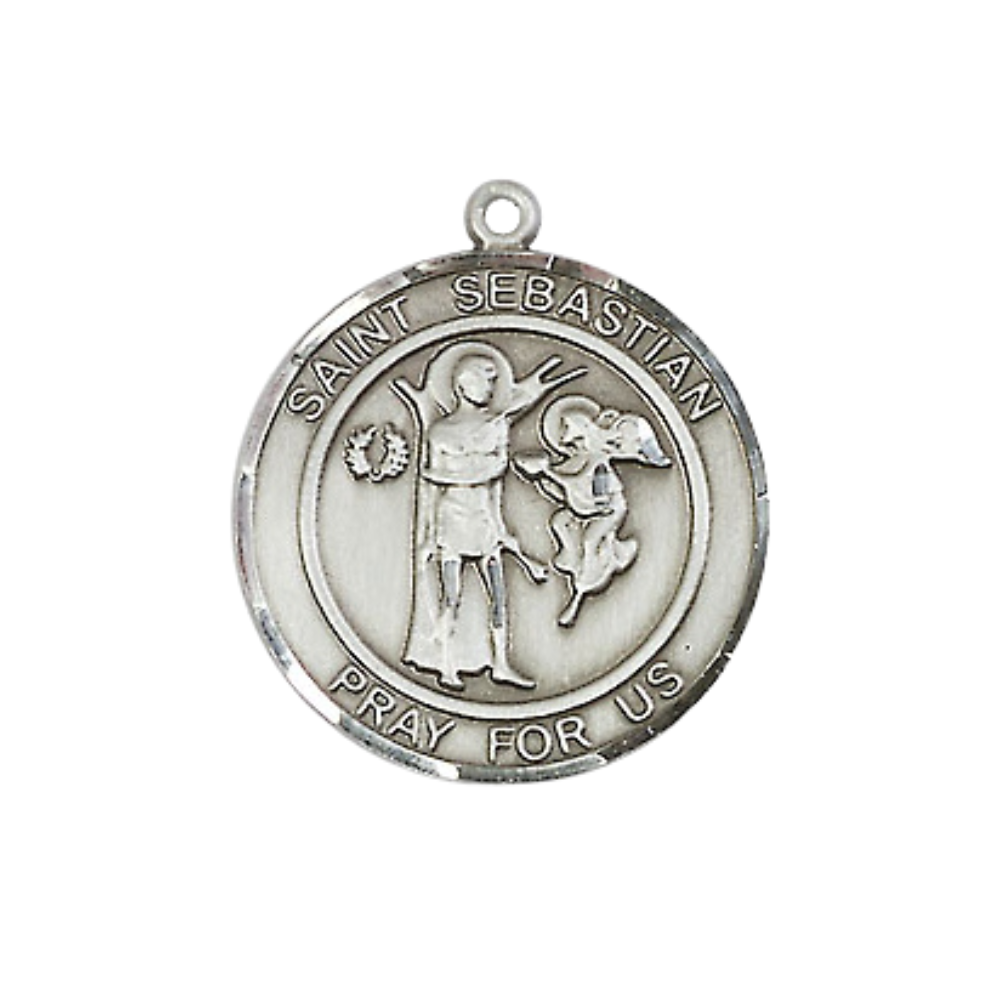 Medium Women's Pewter Scapular Medal Pendant on 18 Inch Rhodium Plated Lite Curb Brass Chain w/Lobster Claw clasp, Catholic Religious Necklace - Made in USA - Deluxe Velvet Gift Box