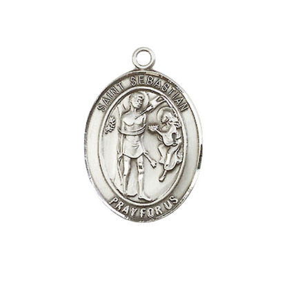 Everlasting Light Jewelry Medium Women's Pewter Saint St. Sebastian Pendant Necklace on 18- inch Rhodium- Plated Lite Curb Brass Chain – Saint St. Sebastian Medal, Catholic Medal – Velvet Gift Box Included
