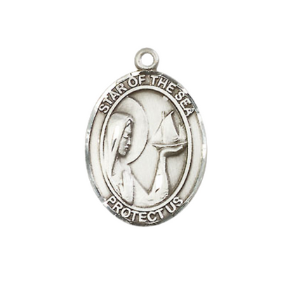 Everlasting Light Jewelry Medium Women's Pewter Our Lady Star of the Sea Pendant Necklace on 18Inch Rhodium-Plated Lite Curb Brass Chain, Catholic Medal – Patron Saint St. of Sailors – Velvet Gift Box Included