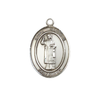 Medium Men's .925 Sterling Silver Saint St. Stephen the Martyr Medal Pendant on 24 Inch Endless Rhodium Plated Heavy Curb Brass Chain, Catholic Religious Necklace - Made in USA- Deluxe Velvet Gift Box