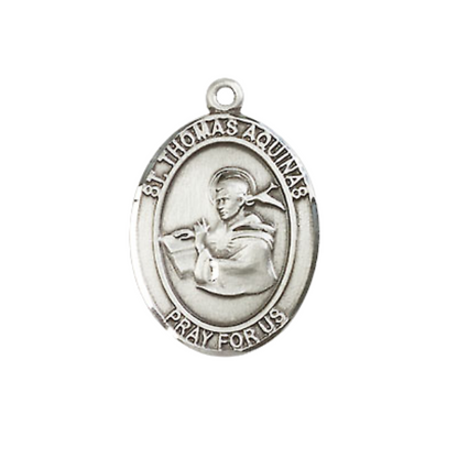 Medium Women's .925 Sterling Silver Saint St. Thomas Aquinas Pendant Necklace on 18 Inch Rhodium Plated Lite Curb Brass Chain – Patron Saint St. of Catholic Schools & Students – Velvet Gift Box Included