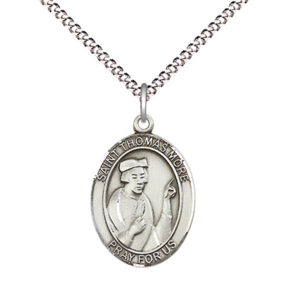Everlasting Light Jewelry Medium Women's Pewter Saint Thomas More Pendant Necklace on 18-inch Rhodium-Plated Lite Curb Brass Chain – Patron Saint of Lawyers & Statesmen – Velvet Gift Box Included